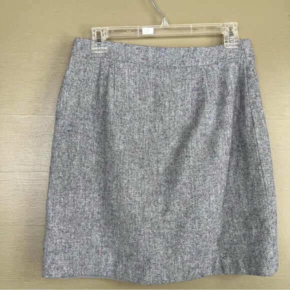 Talbots Petites Herringbone Wool Blend Skirt Gray Faux Wrap Scallop 6P - Picture 7 of 9